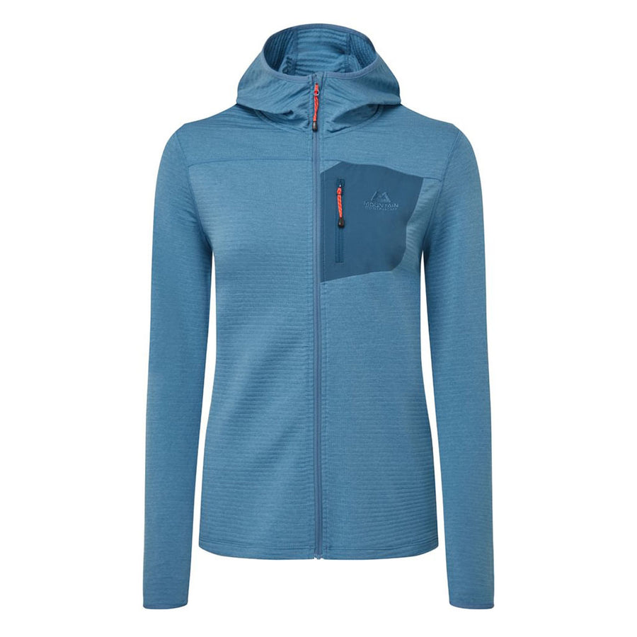 Women’s Lumiko Hooded Jacket in teal, front view with hood