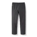 A pair of Rab Womens Namche Hike GORE-TEX Pants is displayed on a white background. These plain black waterproof trousers feature an elastic waistband with no visible pockets or drawstrings, and the smooth, lightweight material makes them ideal as hiking overtrousers for dependable wet-weather protection.