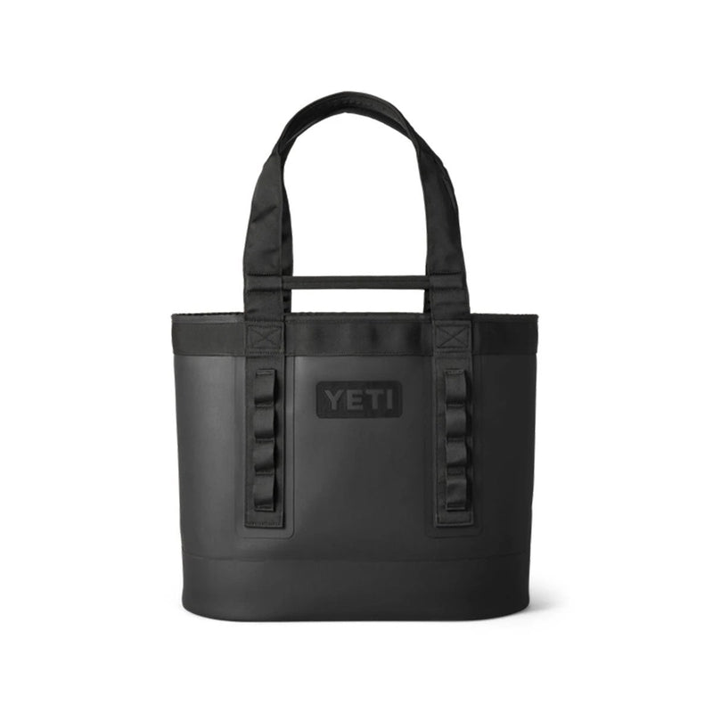 Black YETI tote bag on a white background