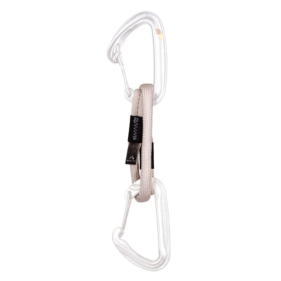 Two carabiners with a rope on a white background