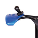 Close-up of a blue ice axe grip on a  white background