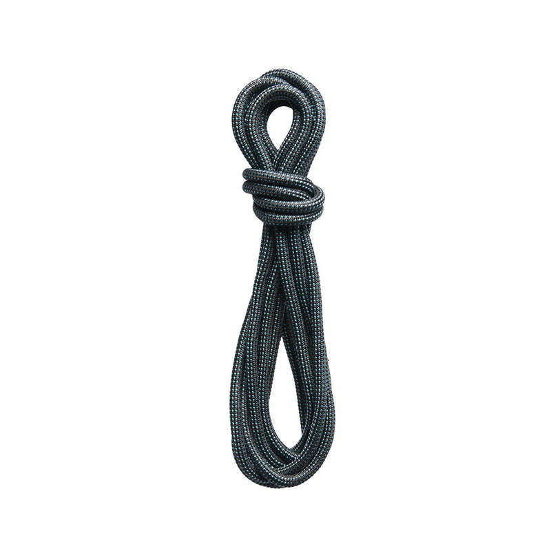 Coiled black rope on a white background