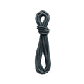 Coiled black rope on a white background