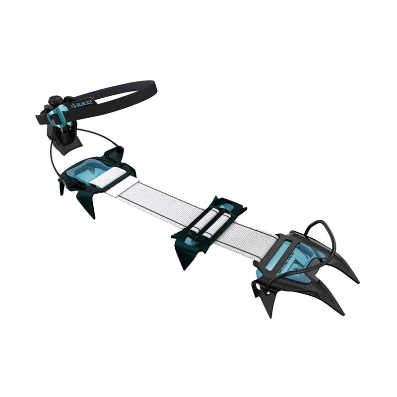 Crampon with metal spikes on a white background