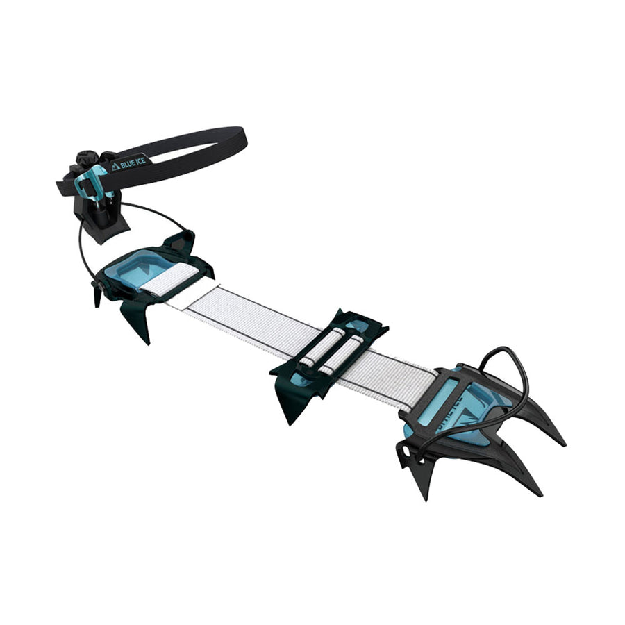 Crampon with metal spikes on a white background