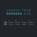 Size chart for Choucas products on a black background
