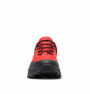 Red and black Columbia hiking shoe on a white background