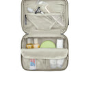 Osprey Daylite Hanging Toiletry Kit open with contents, Tan Concrete