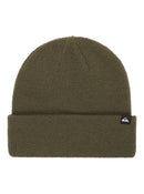Green beanie with a brand logo on a light gray background
