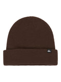 Brown beanie with a small logo on a white background