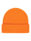 Orange knit beanie on a light gray background