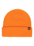 Orange beanie with a brand logo on a light gray background