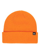 Orange beanie with a brand logo on a light gray background