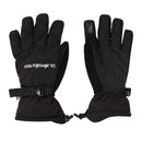 Pair of black gloves with a brand logo on a white background