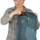 Osprey Fairview 70 Travel Pack main compartment open with contents, Cascade Blue/Teal Blue