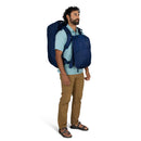 Osprey Farpoint 70 Travel Pack worn, full length front, Antique Blue
