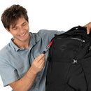 Osprey Farpoint Fairview Wheeled Travel Pack 65L top handle detail, Black