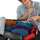 Osprey Farpoint Fairview Wheeled Travel Pack 65L main compartment open, Black