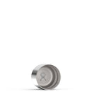 A circular silver metal cap, designed for the Hydro Flask 28 oz (828 ml) Hot Flask & Cup, lies on its side with the Hydro Flask brand logo visible inside. The cap is shown against a plain white background.