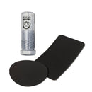 Clear gore tex patch bottle with black patches on a white background