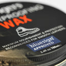 Close-up of a container of grangers leather care product with 'bluesign' approval label.