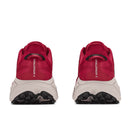 Rear view of a pair of Hoka Mens Challenger 8 Trail Running Shoes in red, featuring cushioned uppers and white soles. The heel tabs display the Challenger 8 branding, while the visible tread on the soles emphasizes their all-terrain trail running design.