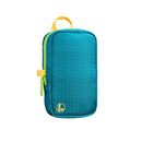 The Leatherman® Tool Pouch by Leatherman is a small, rectangular pouch in teal rPET ripstop nylon, with a yellow carrying loop, green weather-resistant zipper, and a yellow logo on the bottom corner, shown against a white background.