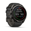 A black Garmin fēnix 9 Pro inReach multisport GPS smartwatch displays fitness stats—7 days 12 hours, 6 activities, total distance of 93.39, active calories burned: 7,853—and icons for running, cycling, swimming, and hiking on its vibrant round color screen. Featuring advanced satellite connectivity, the Garmin fēnix 9 Pro inReach is the ultimate companion for tracking performance across multiple sports.