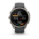 A multisport GPS smartwatch displays stamina at 43%, potential at 71%, heart rate at 177 BPM, and time as 7:02. The black watch face is paired with a gray band and features several side buttons, reflecting the advanced design of the Garmin fēnix 9 Pro inReach, which also offers innovative features such as satellite connectivity for accurate performance tracking anywhere.