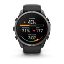 A black Garmin fēnix 9 Pro inReach multisport GPS smartwatch displays stamina at 43%, potential at 71%, BPM at 177, hard zone, and the time as 7:02. The screen features colored progress bars and comprehensive fitness metrics, all powered by advanced satellite connectivity for precise tracking.