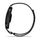 The Garmin CIRQA Smart Band, showcased from the side, highlights its slim profile and textured strap looped in a circular shape against a white background—a sleek design that complements its advanced sleep tracking and 24/7 health monitoring features.