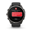 A Garmin fēnix 9 Pro inReach smartwatch screen displays an SOS Emergency Response alert with a message saying, I have an emergency and I need you to send help, and a Reply button below. Featuring advanced satellite connectivity, the fēnix 9 Pro inReach multisport GPS smartwatch from Garmin ensures you can reach out for help even when you’re off the grid.