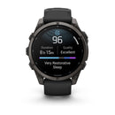 Garmin’s fēnix 9, a black multisport GPS smartwatch with an AMOLED display, is featured against a clean white background. The screen highlights sleep data—including a score of 96, duration of 8 hours and 15 minutes, and an excellent quality rating—alongside a prominent violet bar and the words “Very Restorative Sleep.”.
