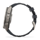 Side view of the rugged Garmin fēnix 9 Pro inReach multisport GPS smartwatch, featuring a gray band and metallic case with prominent buttons and “FENIX” engraved on the side. The clasp appears on the right side of the image, emphasizing advanced features such as satellite connectivity.
