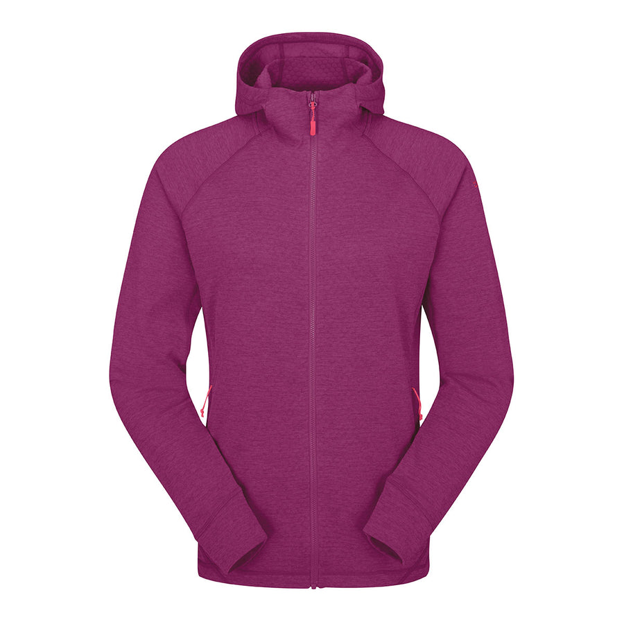 Rab women's nexus fleece hoody in purple mulberry on a white background.