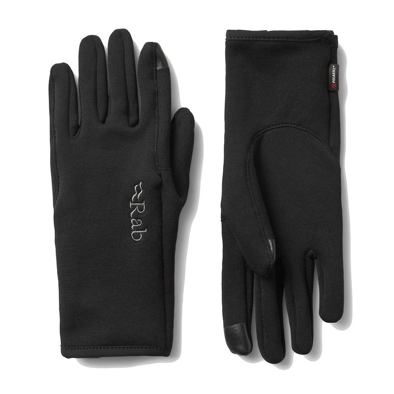 Rab power stretch contact touch screen fleece gloves on a white background