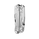 A compact, closed Leatherman Rev Multitool with the brand name engraved on its stainless steel side, featuring a secure locking blade for safety.