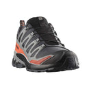 Gray and black Salomon XA PRo hiking shoe with orange accents on a white background