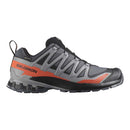 Salomon running shoe with gray and orange design on a white background