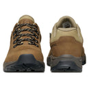A pair of Scarpa Women’s Cyrus 2 GTX brown waterproof hiking shoes, displayed from the front and back, featuring black soles and patterned laces.