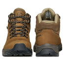 A pair of Scarpa Women’s Cyrus 2 Mid GTX boots is shown from the front and back against a white background. These brown waterproof hiking boots feature black and gray laces, rugged soles, visible stitching details, and a GORE-TEX mid boot design ideal for challenging terrain.