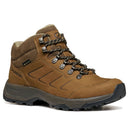 The Scarpa Women’s Cyrus 2 Mid GTX hiking boot features a brown design with black laces, a rugged sole, and a reinforced toe. This waterproof GORE-TEX mid boot is equipped with metal eyelets and a padded ankle collar for enhanced comfort and durability, making it an ideal choice for outdoor adventures and reliable protection against the elements.