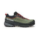 A green and black Scarpa Women’s Rapid XT GORE-TEX approach shoe with red laces, a rugged Vibram Megagrip sole, and Scarpa branding on the side, viewed from the left.