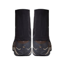 Two hiking boots with Trekmates Glenmore GORE-TEX Ankle Gaiters in black, covering the ankles and part of the shoes, are shown from the back against a white background, offering superior trail protection for any adventure.