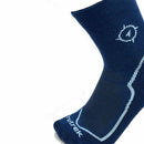 Blue sock with a logo on a white background