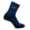 Navy blue sock with a logo on a white background