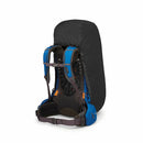 Osprey Ultralight Raincover on backpack, side profile, Black