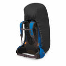 Osprey Ultralight Raincover on backpack, side profile, Black