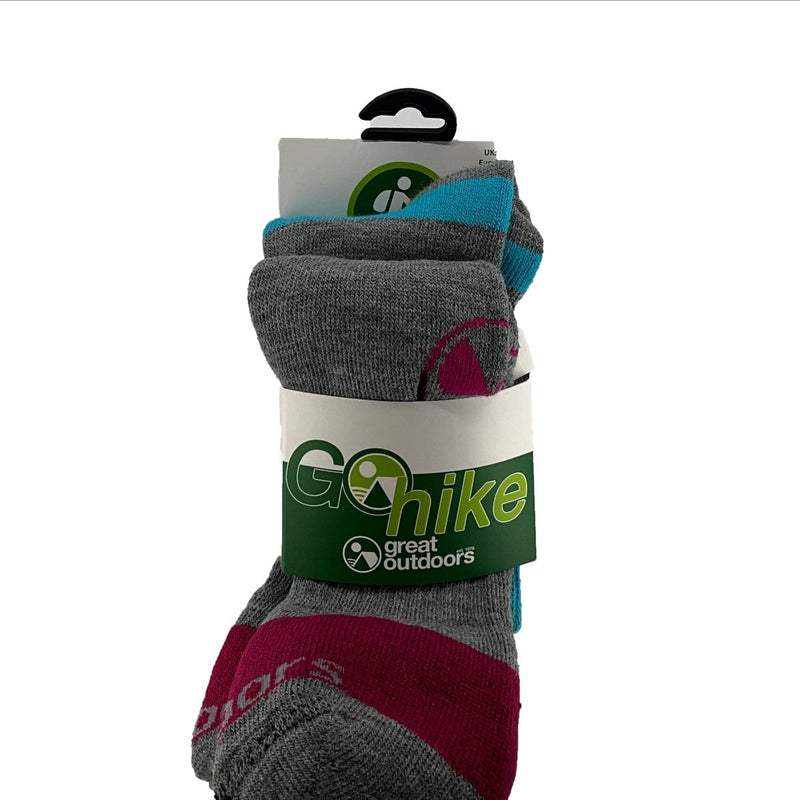 Great Outdoors Ireland Merino GoHike Sock 2-Pack - Grey/Raspberry - Great Outdoors Ireland